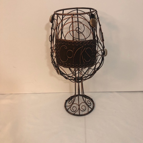 Metal Cork Holder Rustic Bronze Pedestal Retro Look Wine NEW - Picture 1 of 9